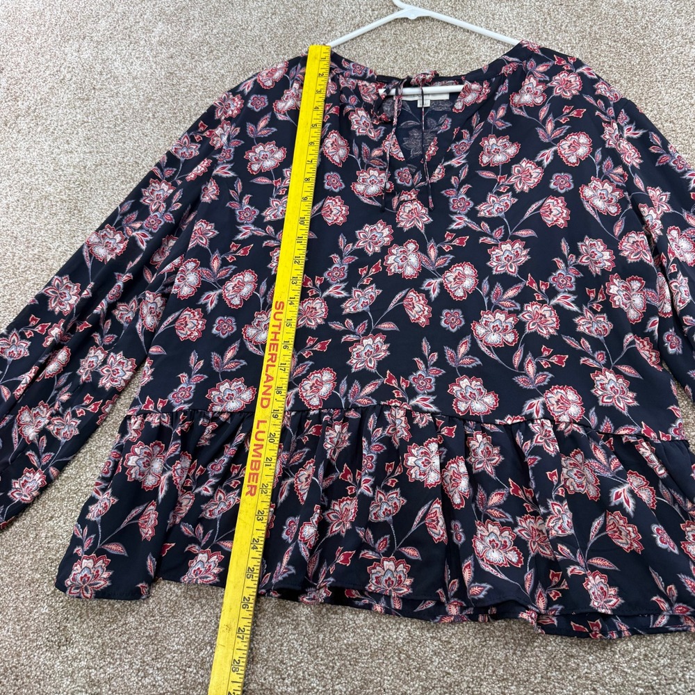 LOFT Womens XL Floral Peplum Blouse Tie Neck Ruffle Hem Long Sleeve Top - Picture 8 of 11